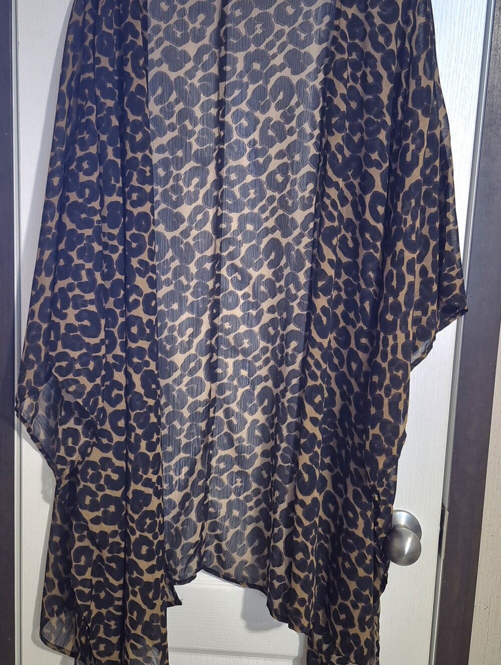 Terra & Sky Sheer Leopard-Print Kimono in Black and Brown